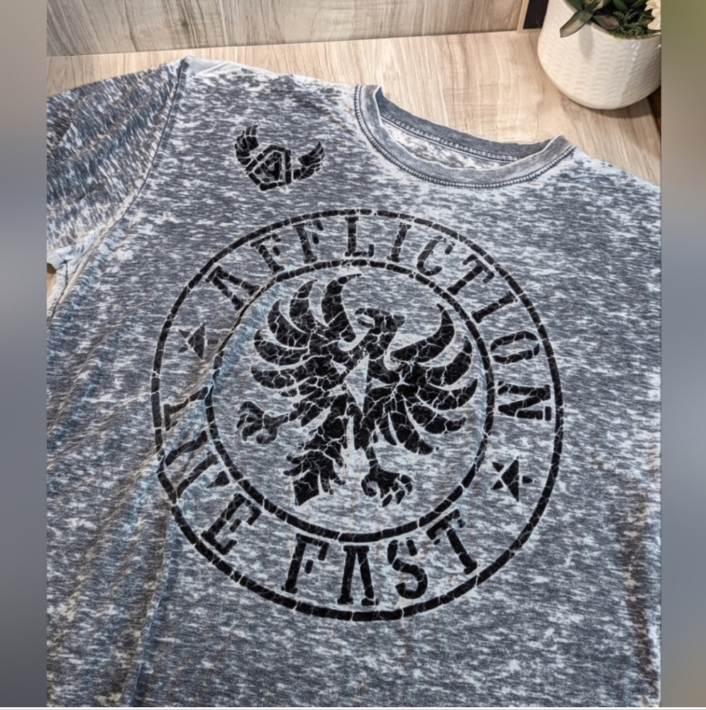 Affliction Mens T- Shirt Size XXL Gray Black Slub Burnout Eagle Live Fast
